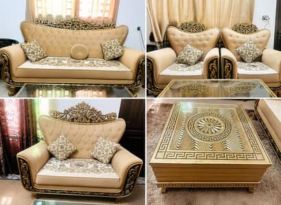 Luxurious 7-Seater Solid Wood Sofa Set With Center Table