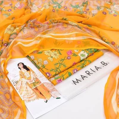 Printed Lawn 3-Piece Suit Yellow Pakistani Women