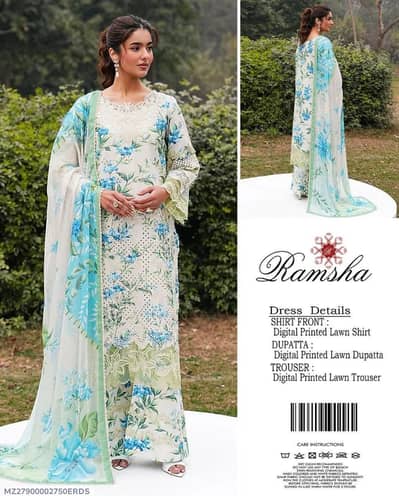 3 Pcs Women's Unstitched Digital Print Suit