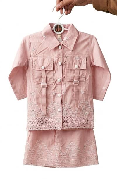 Girls Embroidered Shirt & Trouser 2-Piece Set - 3 Colors Available