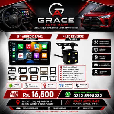 Upgrade Your Drive with a 9" Android Panel & 4 LED Reverse Camera!