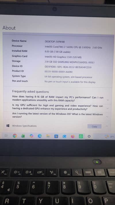 Lenovo Thinkpad X1 carbon core i7 5th Gen