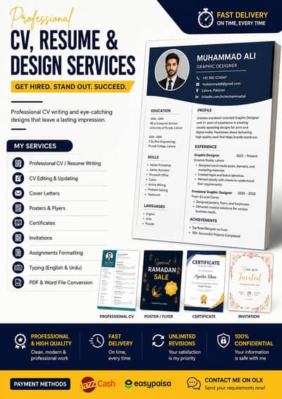 CV, Resume and Poster Design (All over Pakistan )