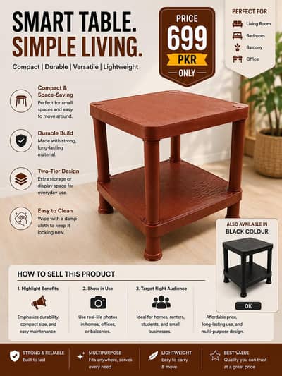 smart plastic side table - strong & Durable | 2 - Tier - strong