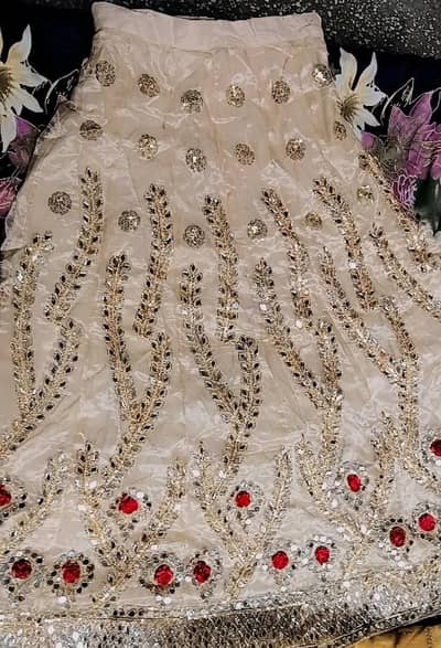 "Heavy Embroidered Cream Lehenga with Mirror & Gota work"
