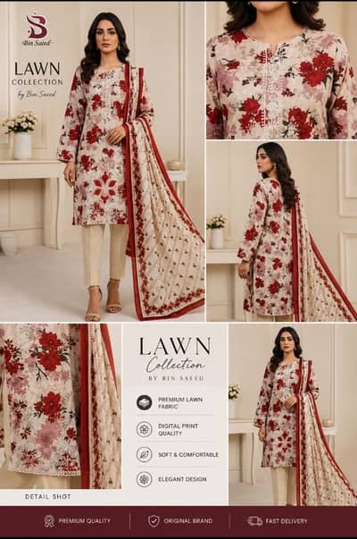 3 piece lawn embroidered suit for women