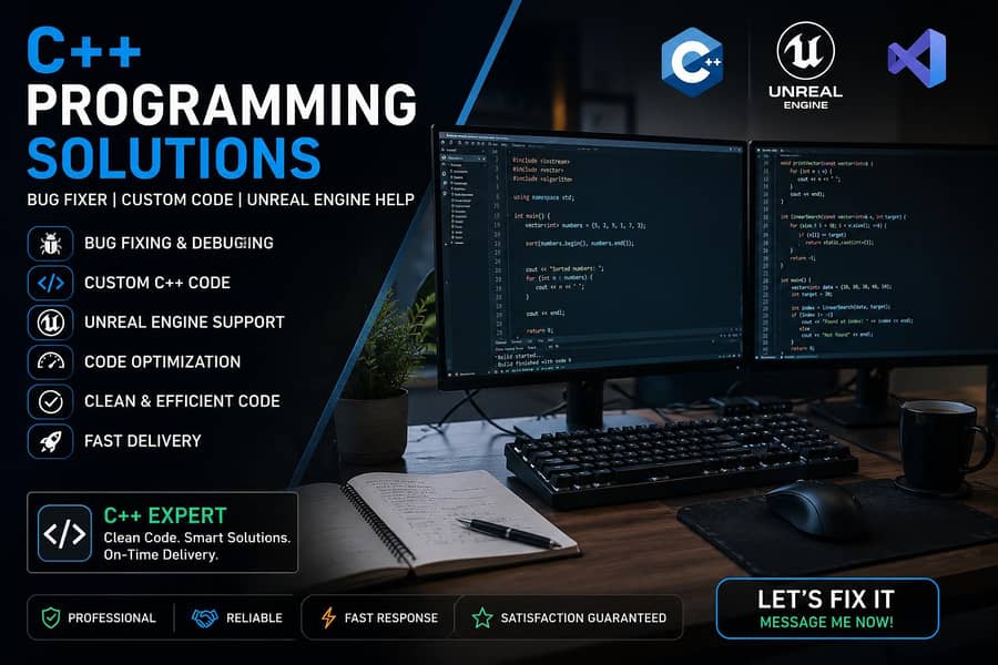I will fix C++ , Unreal Engine and software bug, debug you code 0