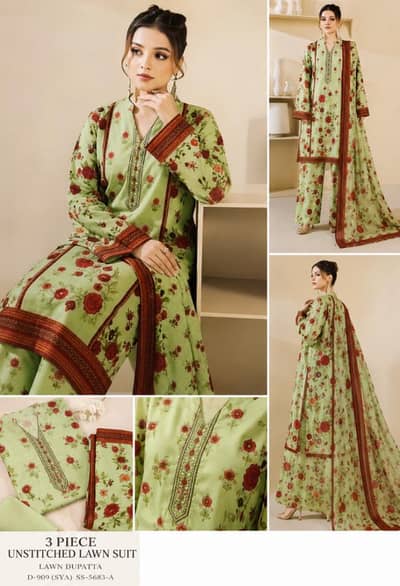 Bin Saeed 3 Piece Unstitched Embroidered Lawn Suit