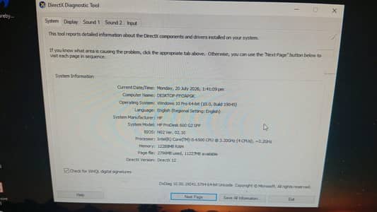 HP Prodesk G2 I5 6th Gen DDR4 4GBRam/128GBSSD