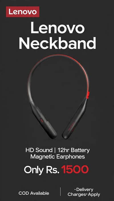  Lenovo Neckband – Crystal Clear Audio | 12-Hour Playtime | Rs. 150