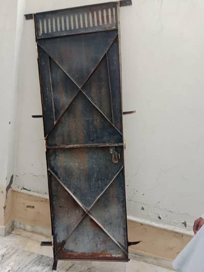 Iron Security Door with Frame (Chaukat) and Built-in Grille