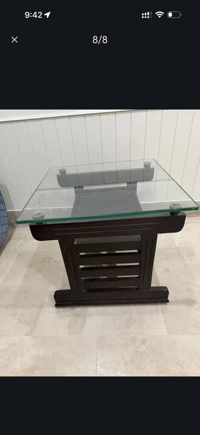 1 big table with two side-tables solid wood with 10mm glass mate