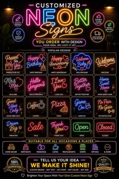 Customized LED Neon Sign | Any Text | Any Logo | For Home Shop & Event
