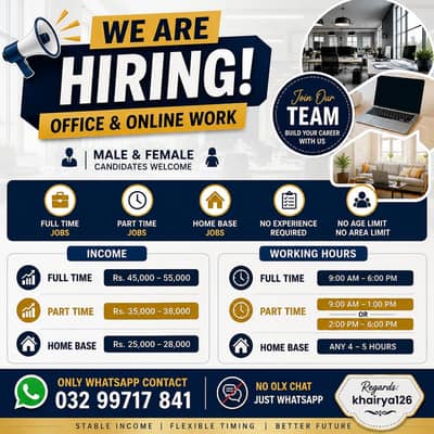 We are hiring staff male/female for online and office work