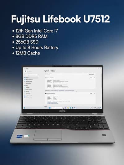 Fujitsu LIFEBOOK U7512 | Core i7 12th Gen | 8GB DDR5 | 256GB SSD |