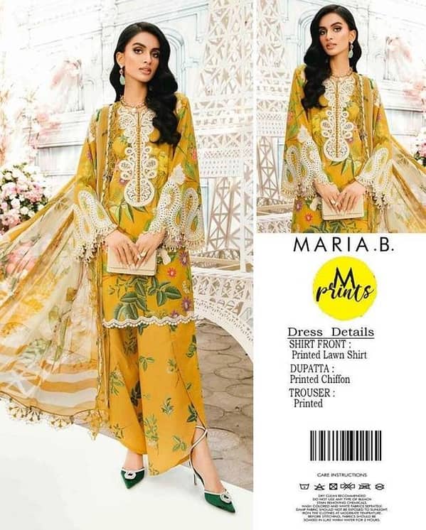 Printed Lawn 3-Piece Suit Yellow Pakistani Women