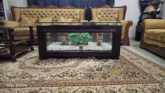 7 Seater Sofa , 1 centre Table Aquarium style, 1 book rack and Fish Aq
