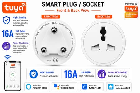 wifi smart plug universal 3 Pin 16A with power monitor