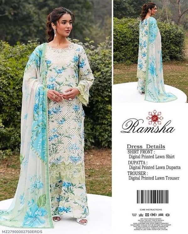 3 Pcs Women's Unstitched Digital Print Suit