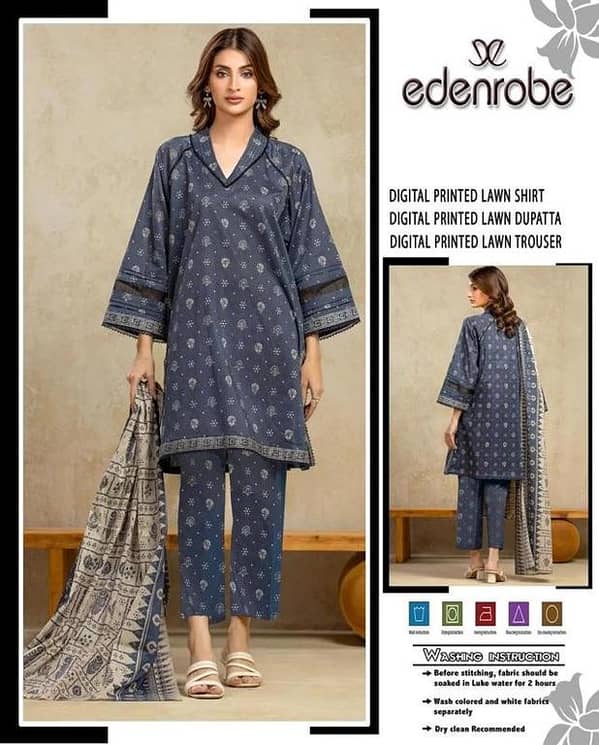 3 Pcs Women's Unstitched Digital Print Suit