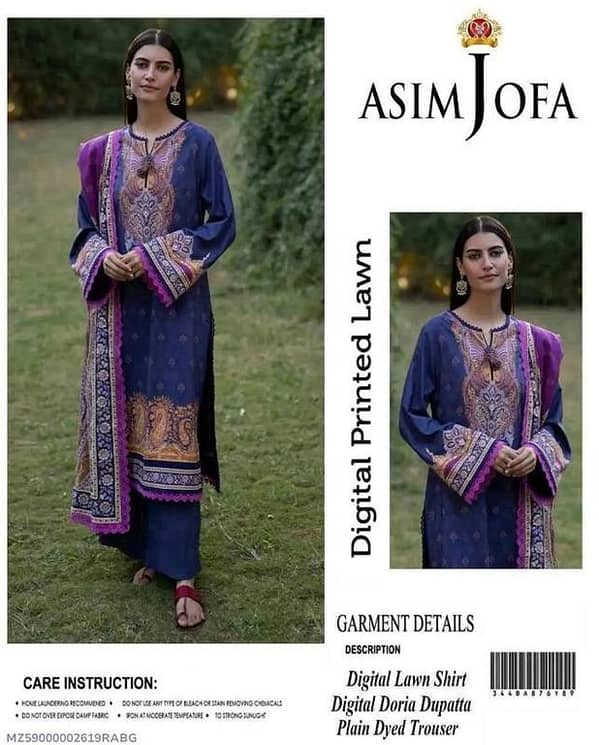 3 Pcs Women's Unstitched Digital Print Suit