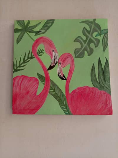 PINK FLAMINGO  Wall Art-Hand-painted Canvas for Bedroom Decor