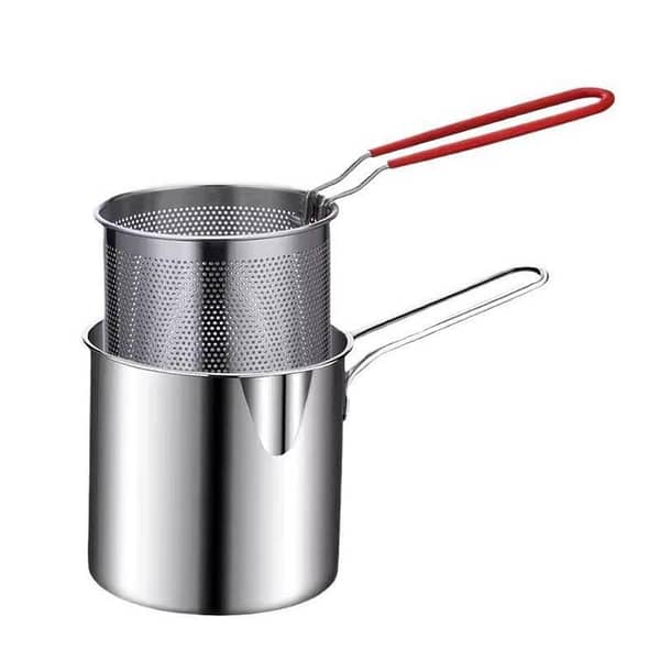 Stainless Steel Oil Filter Pot with Strainer Basket – Deep Fry Oil Storage Container – Kitchen Oil Strainer Jug