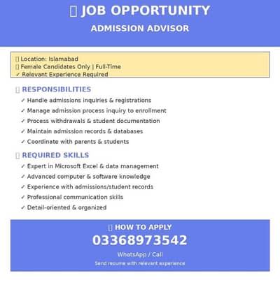 admission advisor post
