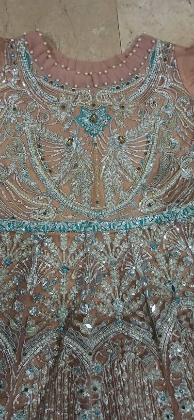 Beautiful Peach & Silver Heavy Embellished Maxy for bridal.