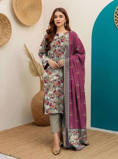 3 pcs unstitched floral printed suit for women