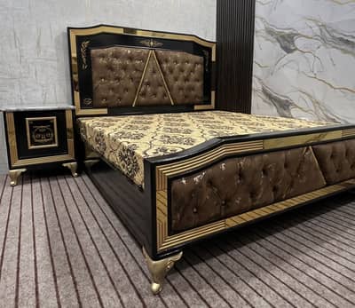 Luxury King Size Bed Set with Mattress + Dressing Table + 2 Side Tabl