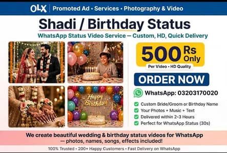 Shadi Birthday Status Video 500 Rs | 1 Hour Delivery