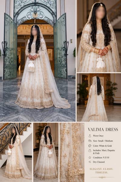Bridal Dress | Walima Dress| Nikkah Dress | Elegant Ivory & Gold Maxi