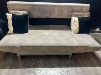 Wing chair brand sofa gray color chrome back plain sofa with SS frame