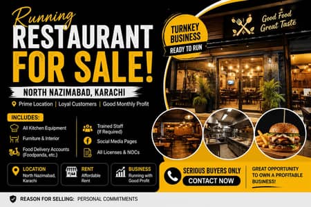 Running Restaurant for sale north nazimabad