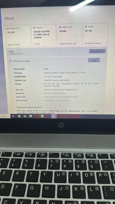 Hp i5 7th gen touch screen  512 storage 16 gb RAM