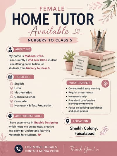 Home Tuition Available for Nursery to Class 5