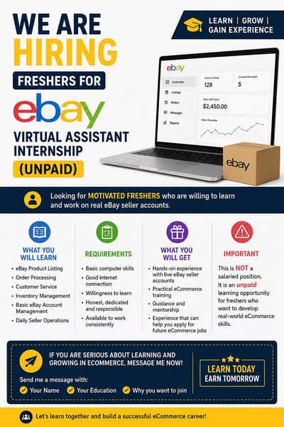 Hiring Freshers for eBay Virtual Assistant Internship (Unpaid)-remote