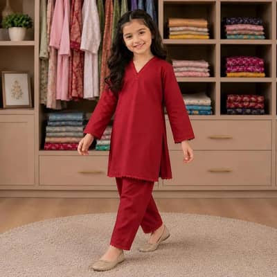 Charming Girl's Kurta And Trouser Set - 2 Pcs