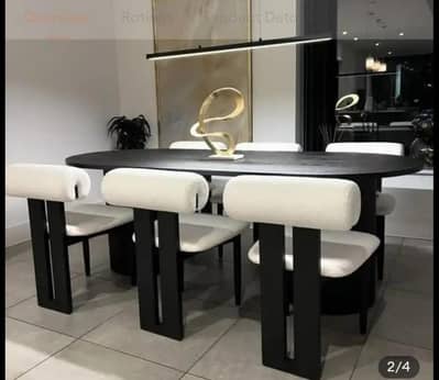 Luxury 6 Seater Marble Top Dining Table Set with 6 Cushioned Chairs