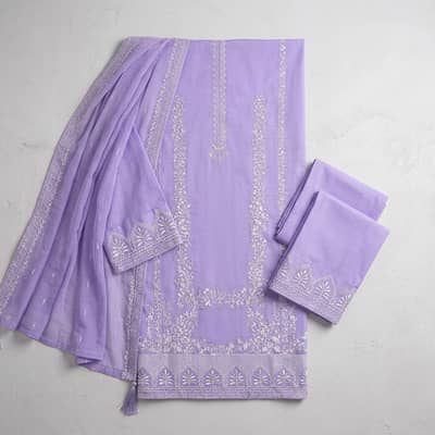 purple Embroidered Lawn 3Pcs Set for Women