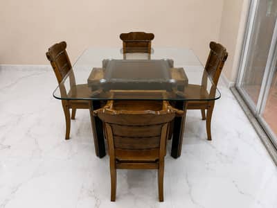 6 Seater Glass Top Dining Table For Sale | Tempered Glass