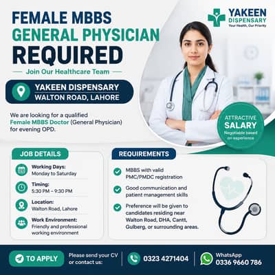 MBBS General Physician Required - Female