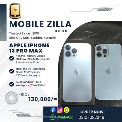 IPhone 13 Pro Max, 128GB, Like Brand New Condition MOBILE ZILLA