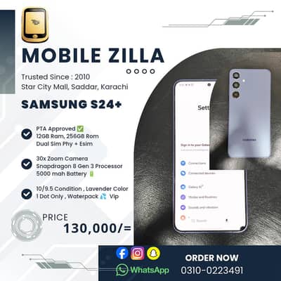 Samsung S24 Plus, PTA Approve, Dual Sim, WaterPack, MOBILE ZILLA