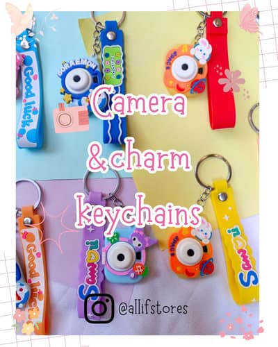 camera and charm keychains