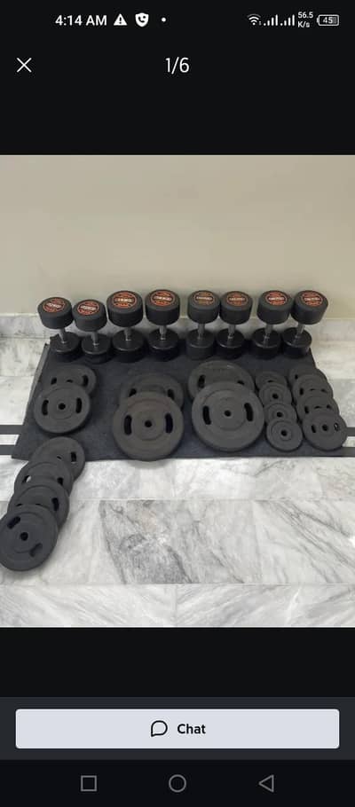 dumbbells + bench + plats + rods