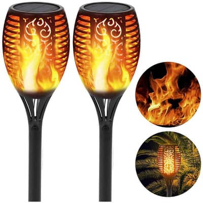 Solar Flame Garden Lights Black ABS Outdoor