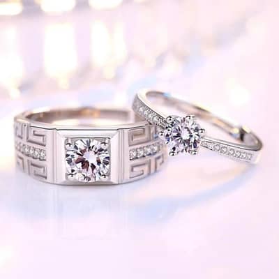 Couple's adjustable Silver Plated Crystal Rings Set ( Free Home Dlvry)