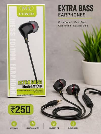  EXTRA BASS EARPHONES   Premium Sound Quality – Only Rs. 250 